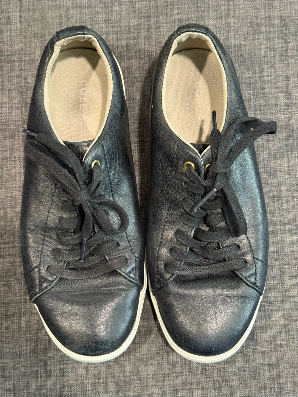 SALE! Cole Haan Black Leather Low-Top Sneakers with White Soles